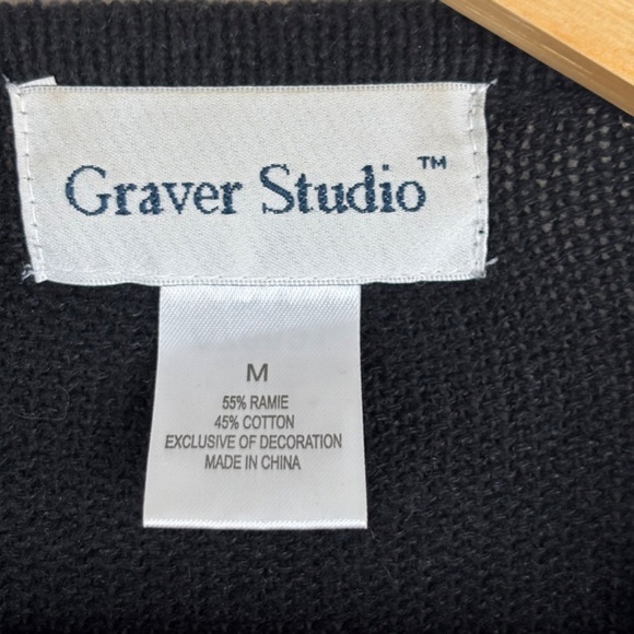 Vintage Embroidered Cardigan Sweater M Black Boho Whimsigoth Ramie Cotton Granny - Picture 5 of 9